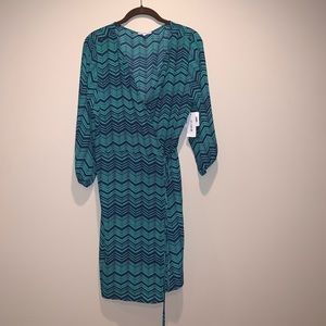 JustFab Wrap Dress Semi-Sheer Navy/Green